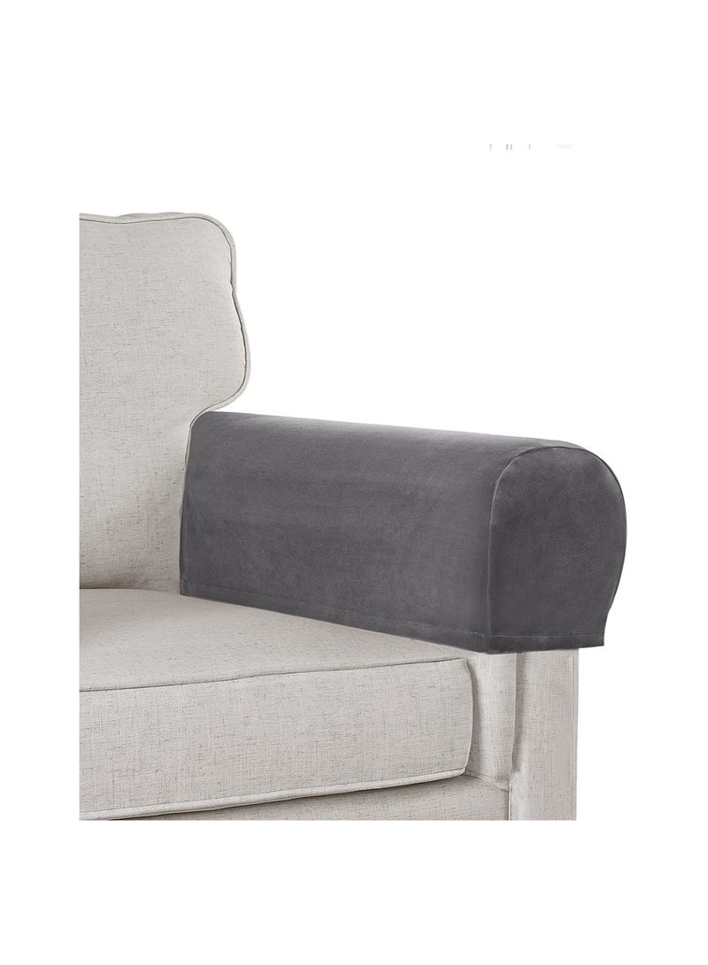 SYOSI SYOSI Sofa Armrest Covers Stretch Silver Fox Velvet Plush Arm Covers for Chairs and Sofas Anti Slip Couch Armrest Covers with Sticker Furniture Armrest Protector Set of 2 Grey - Image 1