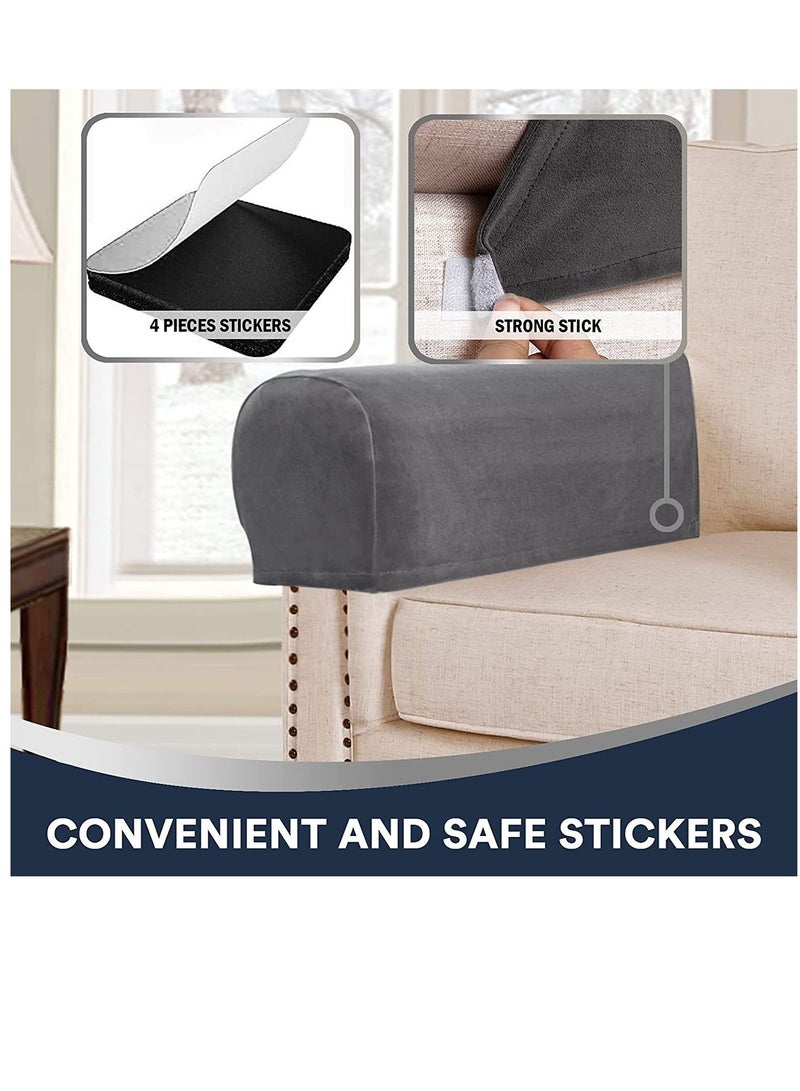 SYOSI SYOSI Sofa Armrest Covers Stretch Silver Fox Velvet Plush Arm Covers for Chairs and Sofas Anti Slip Couch Armrest Covers with Sticker Furniture Armrest Protector Set of 2 Grey - Image 4