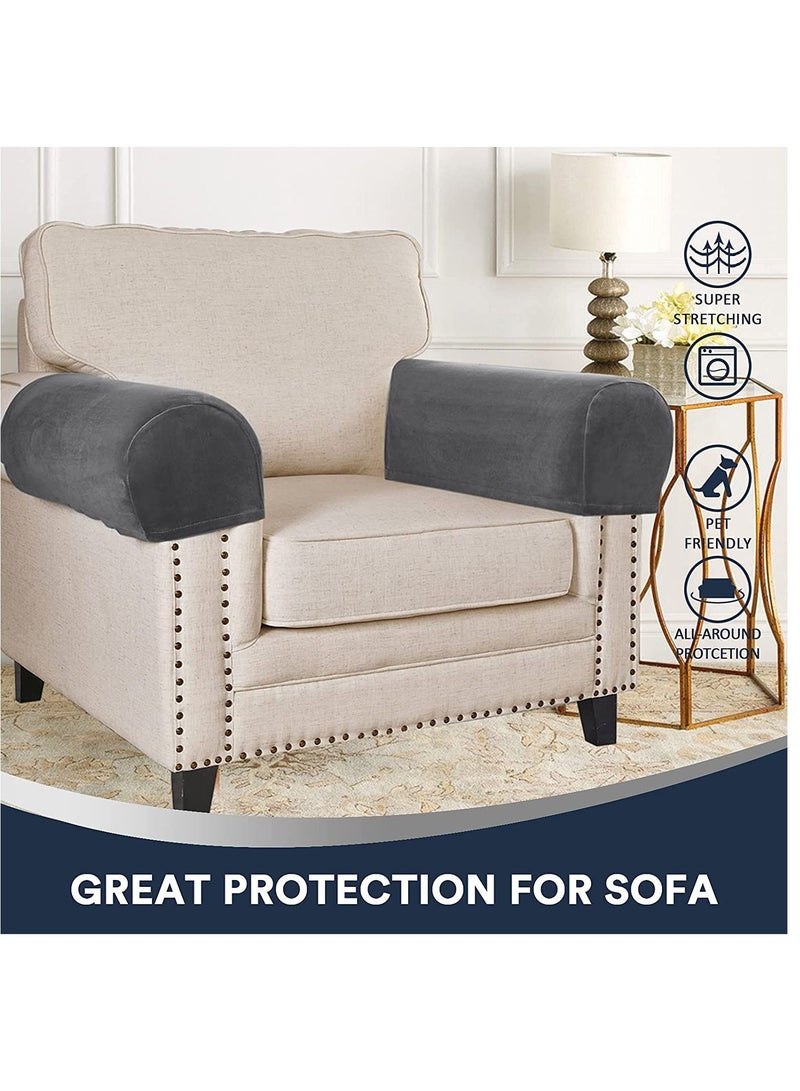 SYOSI SYOSI Sofa Armrest Covers Stretch Silver Fox Velvet Plush Arm Covers for Chairs and Sofas Anti Slip Couch Armrest Covers with Sticker Furniture Armrest Protector Set of 2 Grey - Image 3