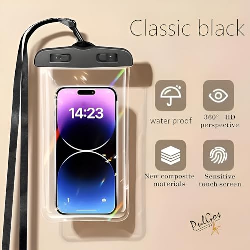 PulGos Pack of 2 Waterproof Phone Pouch (Black) | IPX8 Transparent Mobile Pouch with Lanyard | Secure Lock Clear Phone Cover for 𝐢𝐏𝐡𝐨𝐧𝐞 & 𝐀𝐧𝐝𝐫𝐨𝐢𝐝 | Swimming, Beach,Travel & Water Sports - Image 2