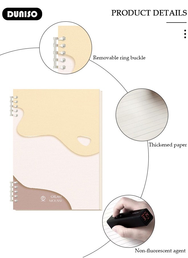 DUNISO - A5 Loose-leaf Spiral Notebook Binder,Refillable Loose Leaf Planner,60 Sheets Thickened horizontal Pages Diary Round Hole Removable Loose-Leaf Notebook Business Notebook for Student Office Writing - Image 1