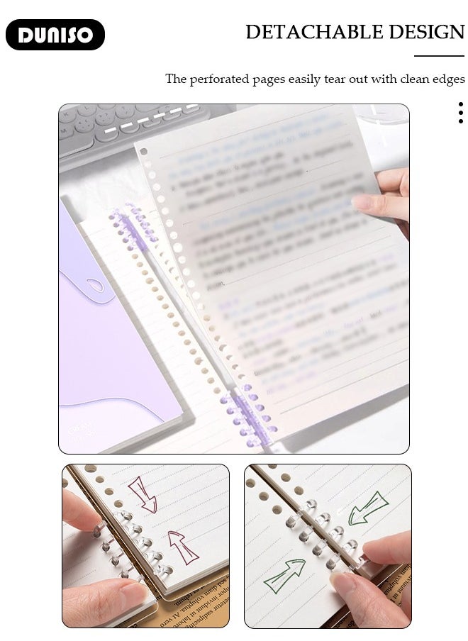 DUNISO - A5 Loose-leaf Spiral Notebook Binder,Refillable Loose Leaf Planner,60 Sheets Thickened horizontal Pages Diary Round Hole Removable Loose-Leaf Notebook Business Notebook for Student Office Writing - Image 1