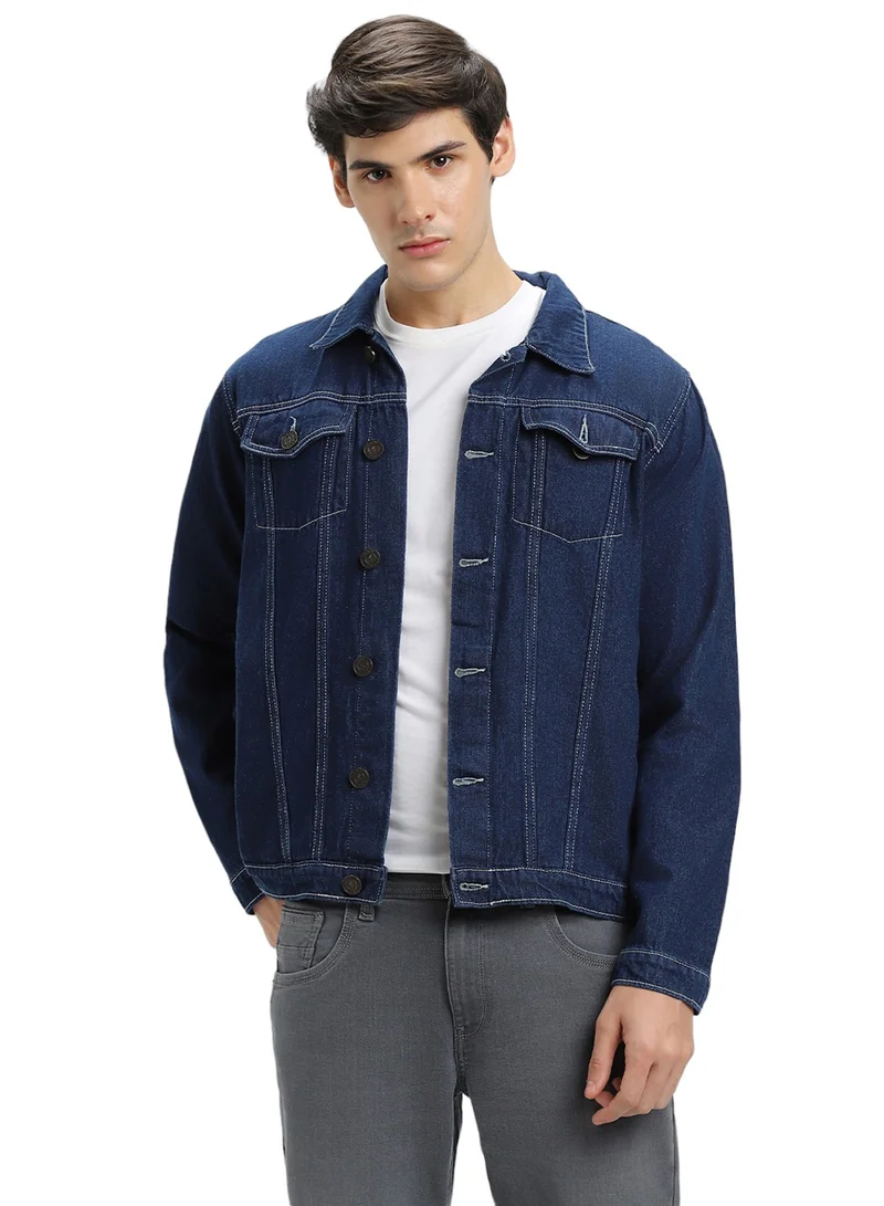 Dennis Lingo Regular Fit Indigo Men's Washed Denim Jacket, Full Sleeves, Spread Collar, Casual, Button Closure