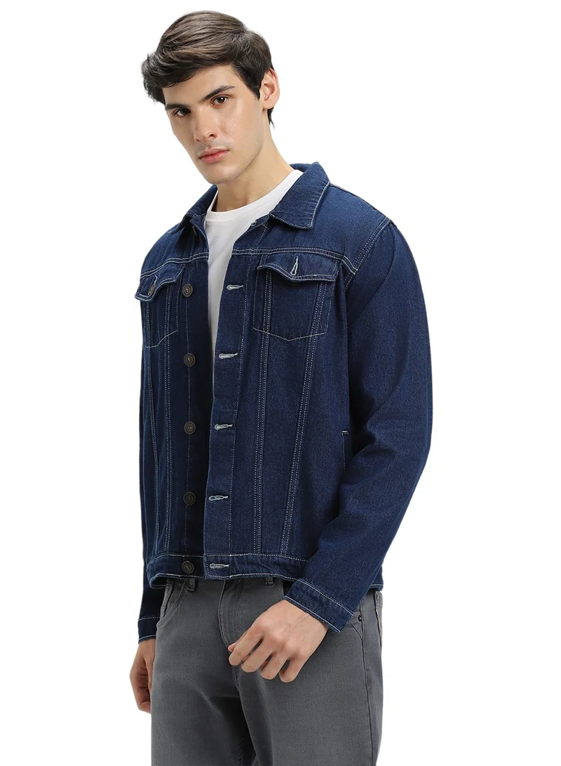 Dennis Lingo Regular Fit Indigo Men's Washed Denim Jacket, Full Sleeves, Spread Collar, Casual, Button Closure