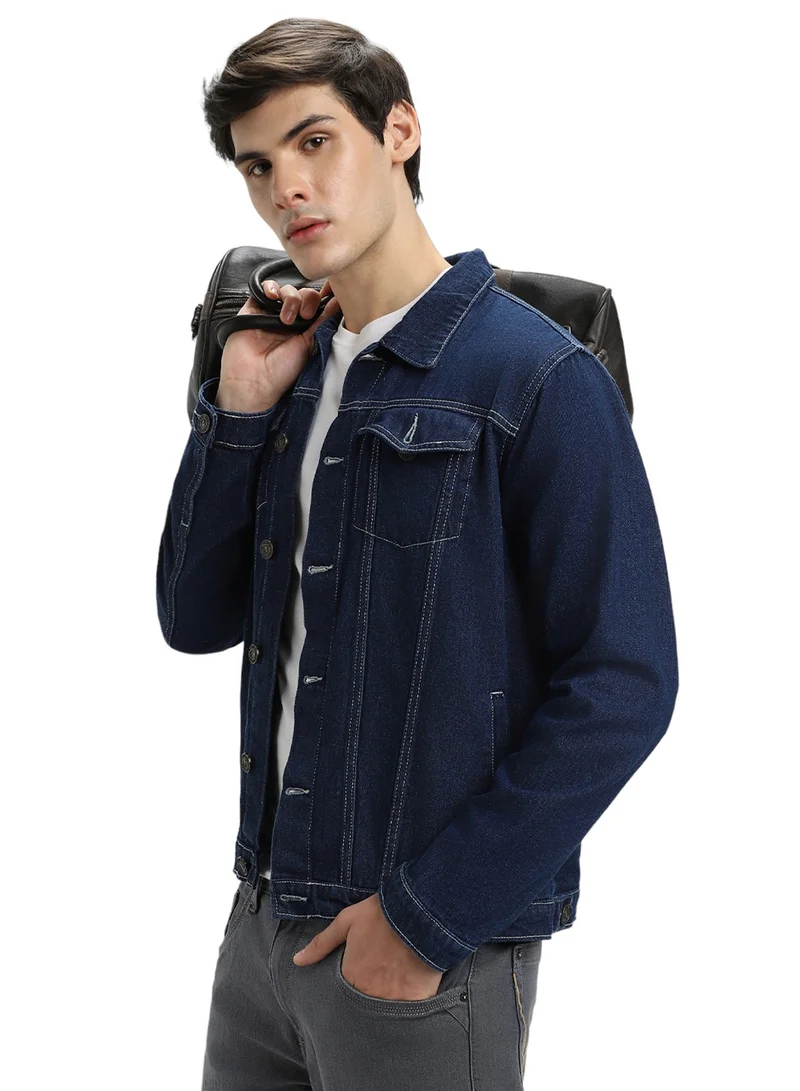 Dennis Lingo Regular Fit Indigo Men's Washed Denim Jacket, Full Sleeves, Spread Collar, Casual, Button Closure
