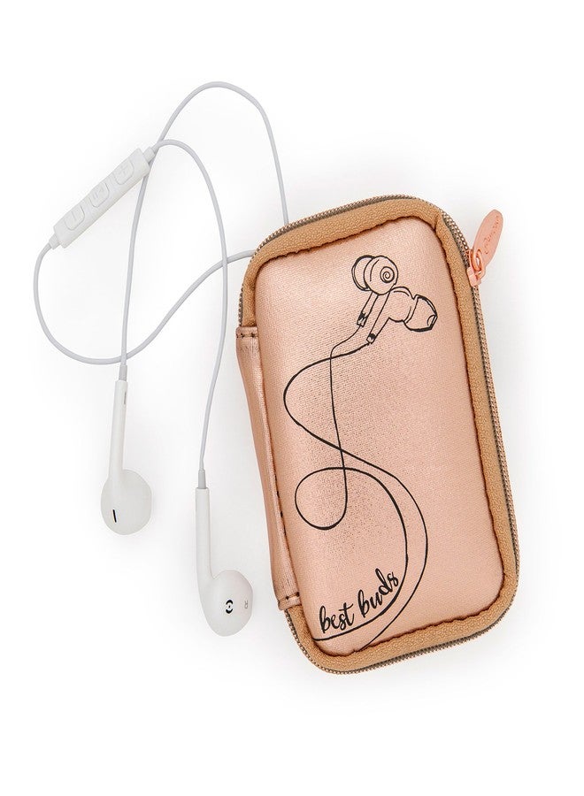 Miamica Earbuds Case, Rose Gold “Best Buds” - Earbuds Storage with Cute Design, Portable with Easy Carrying Clip - Image 1