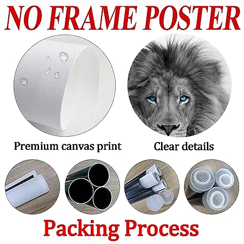 Wallvelart Lion Canvas Wall Art Black And White Lions Poster Prints Animal Portrait Pictures Abstract Lions Painting Black And White Wild Animal Wall Art Blue Eyed Lion Canvas Wildlife Artwork 16x24inch No Frame - Image 5