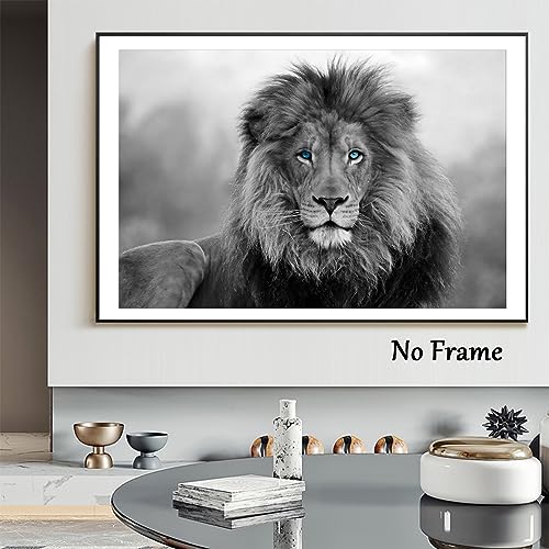 Wallvelart Lion Canvas Wall Art Black And White Lions Poster Prints Animal Portrait Pictures Abstract Lions Painting Black And White Wild Animal Wall Art Blue Eyed Lion Canvas Wildlife Artwork 16x24inch No Frame - Image 2