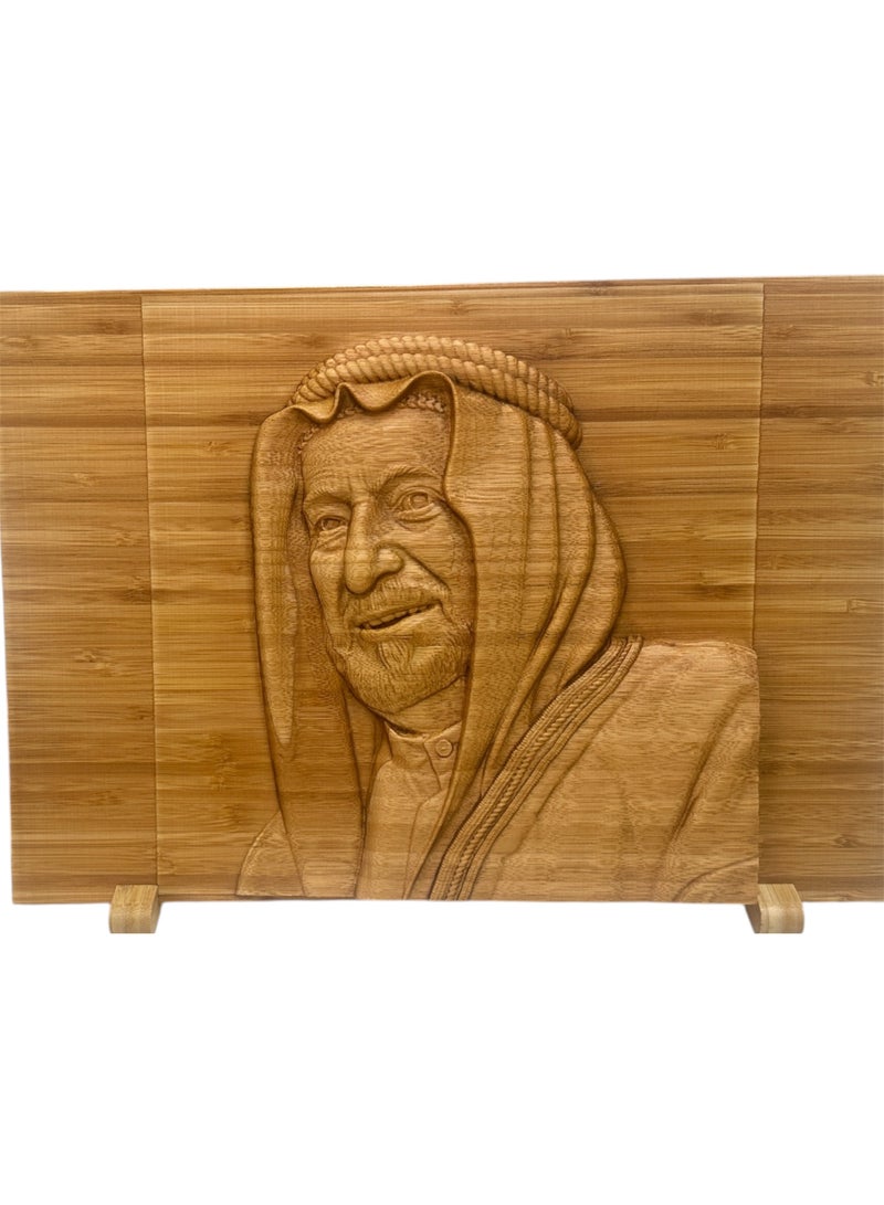 ESB Co FZE Wooden Portrait of His Highness Sheikh Dr. Sultan bin Muhammad Al Qasimi - Image 1