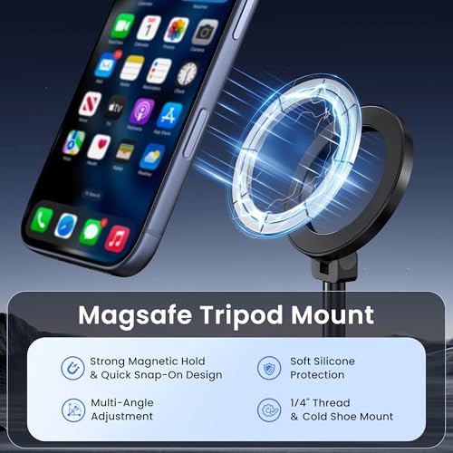 Itramax Magnetic Phone Tripod Mount,360° Rotatable Mag/safe Cold Shoe Tripod Phone Adapter Holder with 1/4" Threaded Hole for iPhone 17 Pro Max 16 15 Plus 14 13 12,Samsung,Canon Nikon Sony DSLR Camera - Image 2