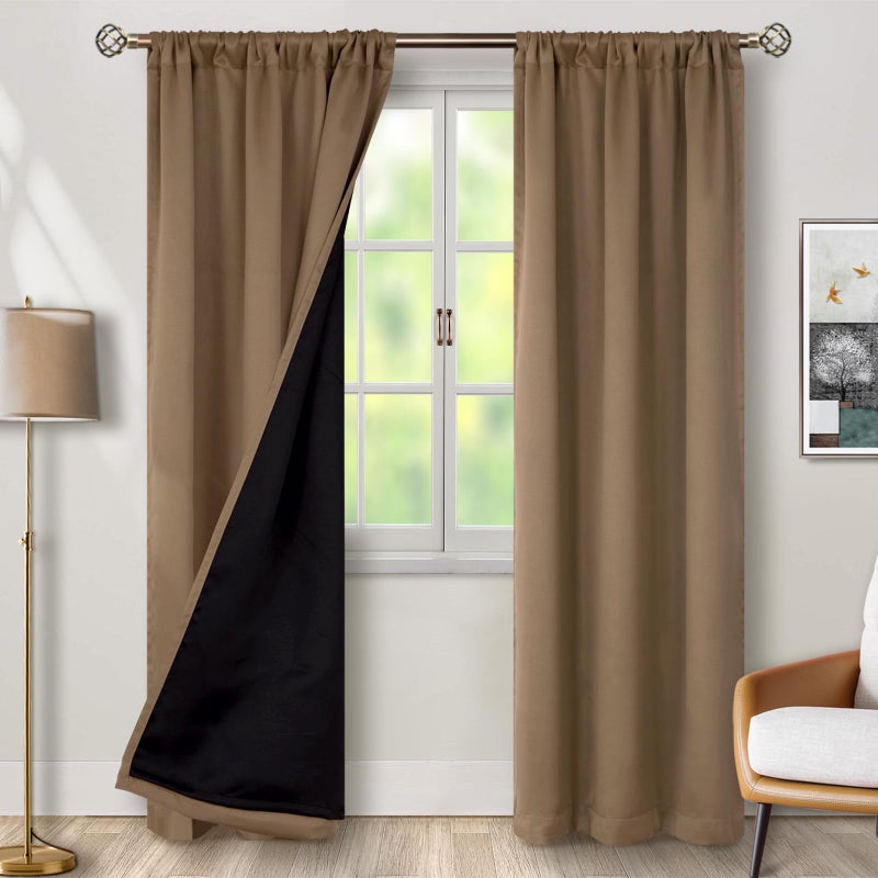 BGment Taupe 100% Blackout Curtains for Bedroom  84 inch Panels Black Out Rod Pocket and Back Tab Double Layer Room Darkening Living Room Drapes with Thermal Liner  2 Panels 38 x 84 Inch - Image 2
