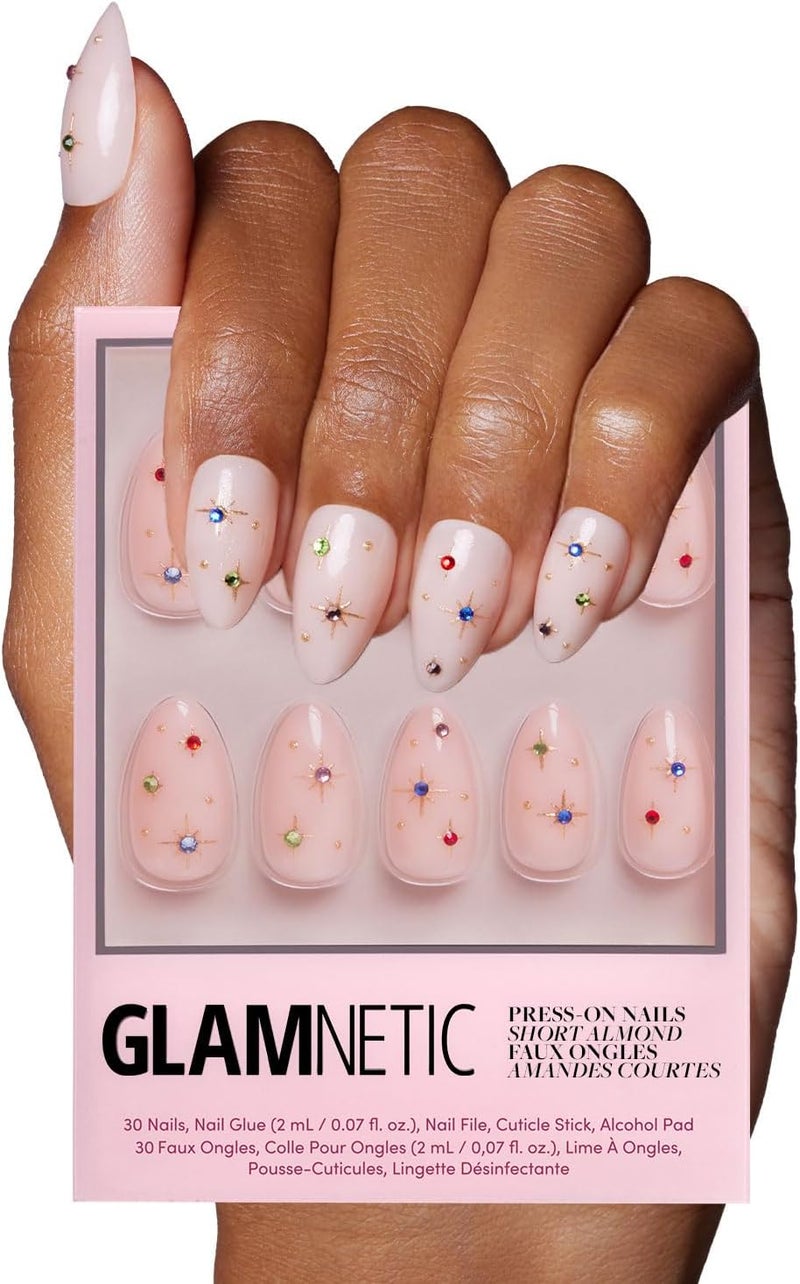 Glamnetic All governorates deliver Press On Nails - North Star | Semi-Transparent 3D Multicolor Gems Short Almond Fake Nails, Salon Quality | 15 Sizes - 30 Nail Kit Good ventilation - Image 1