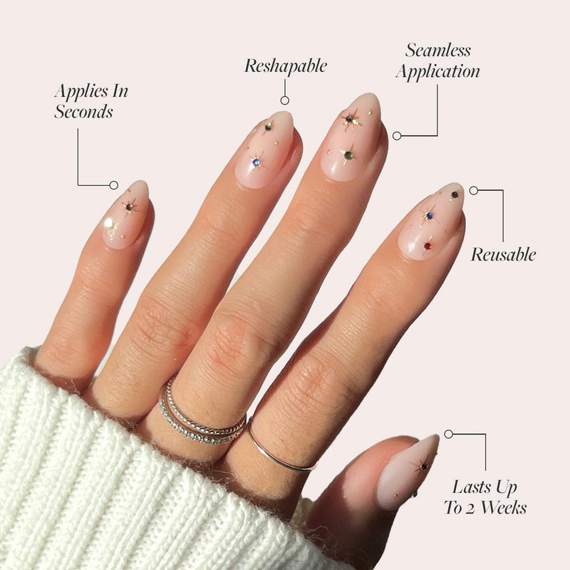 Glamnetic All governorates deliver Press On Nails - North Star | Semi-Transparent 3D Multicolor Gems Short Almond Fake Nails, Salon Quality | 15 Sizes - 30 Nail Kit Good ventilation - Image 3