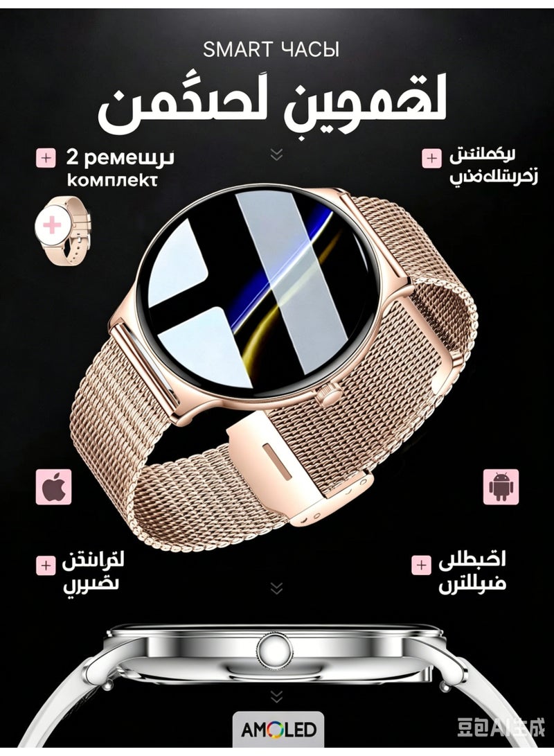 ساعة ذكية للنساء، شاشة لمس AMOLED مقاس 1.69 بوصة ومتعقب لياقة بدنية مع وظيفة الاتصال، مراقب معدل ضربات القلب و SpO2، مقاومة للماء IP68 - Image 1