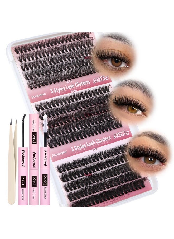 Focipeysa - Focipeysa Lash Extension Kit 300pcs Lash Clusters Fluffy Eyelash Extension 60D 70D 80D Eyelash Clusters 9-16mm DIY Lash Extensions Kit with Waterproof Lash Bond and Seal and Lash Tweezers - Image 1