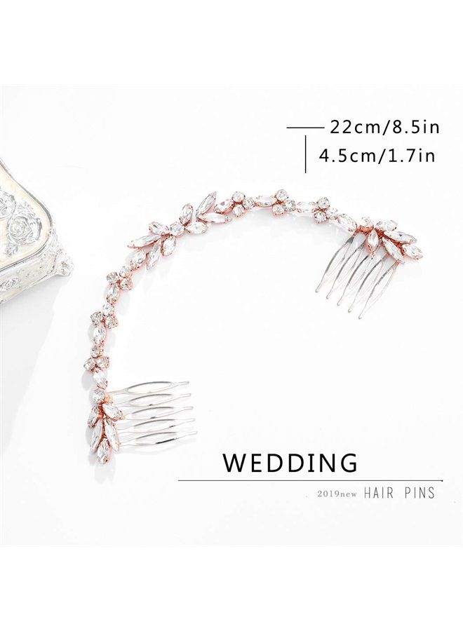 Unicra Wedding Crystal Hair Comb Bridal Headpiece Wedding Hair Accessories for Brides (Rose Gold) - Image 3