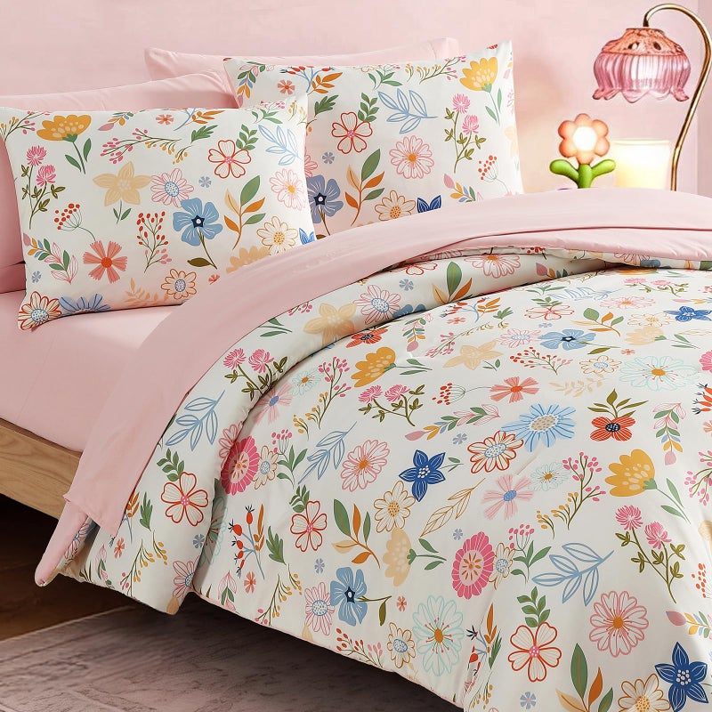 Kaleido Space Twin Comforter Set for Girls Kids - 5 Pieces Pastel Garden Patterns Twin Bedding Sets for Girls Teen, Soft Cozy Bed in A Bag with Sheets - Image 5
