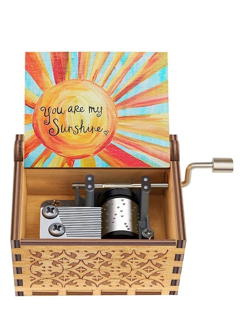 NIBEMINENT Music Box Wood Personalizable Box, You are My Sunshine Laser Engraved Vintage Wooden Musical Gifts for Birthday (u Sunshine, Small) - Image 1