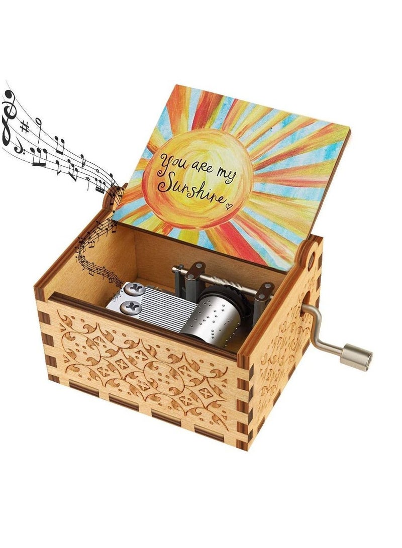 NIBEMINENT Music Box Wood Personalizable Box, You are My Sunshine Laser Engraved Vintage Wooden Musical Gifts for Birthday (u Sunshine, Small) - Image 2