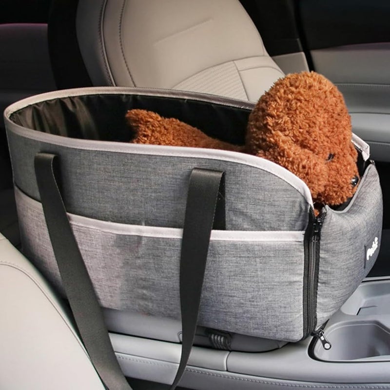 Gray Pet Car Seat Booster Kennel With Adjustable Strap Removable Cushion Storage Bag - Image 4