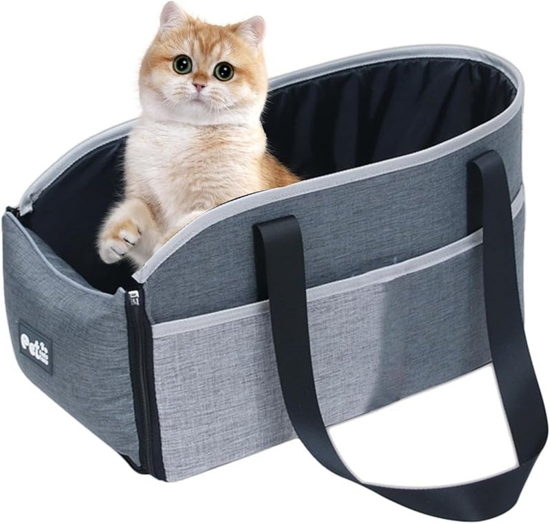 Gray Pet Car Seat Booster Kennel With Adjustable Strap Removable Cushion Storage Bag - Image 2