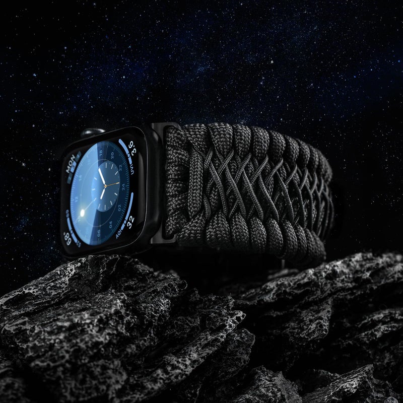 Tefeca Titan Series Paracord Band Compatible with Apple Watch 49mm 45mm 44mm 42mm, Ultra/Ultra2 Series 9/8/SE2/7/6/SE/5/4/3/2/1 (Black,M/L for 49/45/44/42mm) - Image 2