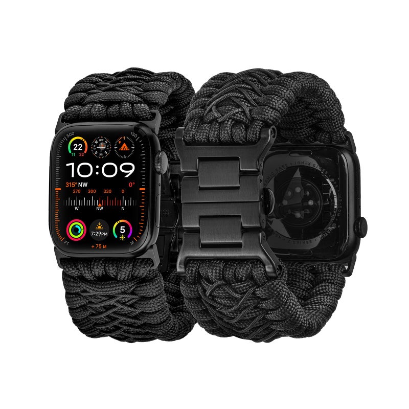 Tefeca Titan Series Paracord Band Compatible with Apple Watch 49mm 45mm 44mm 42mm, Ultra/Ultra2 Series 9/8/SE2/7/6/SE/5/4/3/2/1 (Black,M/L for 49/45/44/42mm) - Image 1