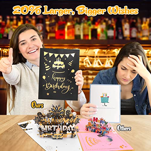 BYKOOO Birthday Card | Musical Pop Up Birthday Cards w Light | Blow Out LED Light Candle & Play Happy Birthday Music Pop Up Card | Greeting Cards Gifts for Him or Her | Black Gold (Blowable Candle) - Image 5