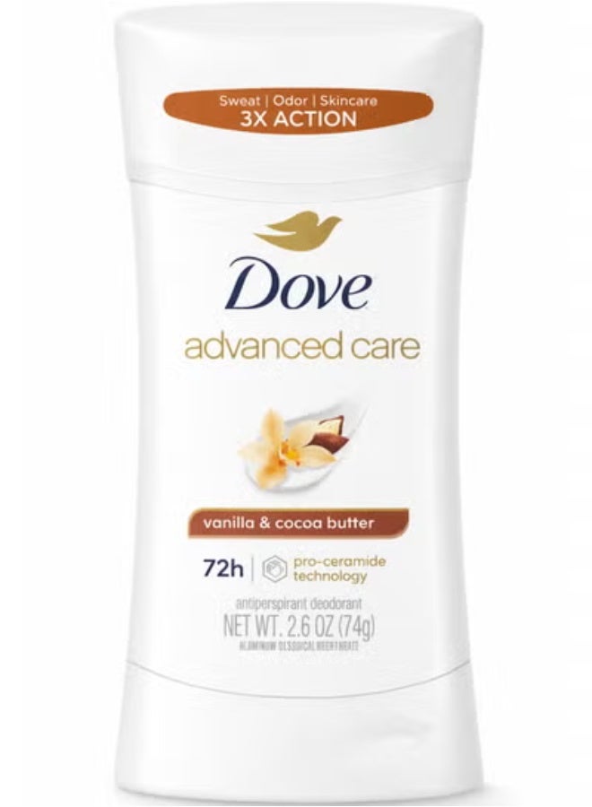 Dove Advanced Care Antiperspirant Deodorant Stick Vanilla & Cocoa Butter , Antiperspirant deodorant with Pro-Ceramide Technology 72-hour odor control and all-day sweat protection 74g - Image 1