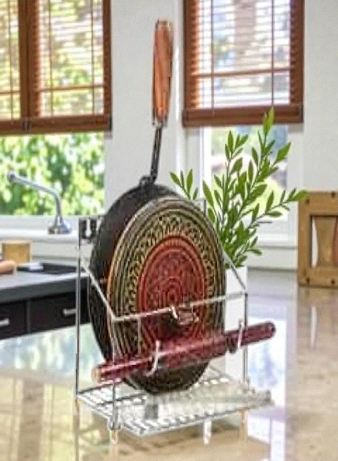 Standify® Tawa Holder_U Stainless Steel Rolling Pin & Tawa Holder Stand Heavy Duty Chapati Belan Stand with Tawa Organizer Rust-Free Kitchen Counter & Wall Mount Storage Rack. - Image 2