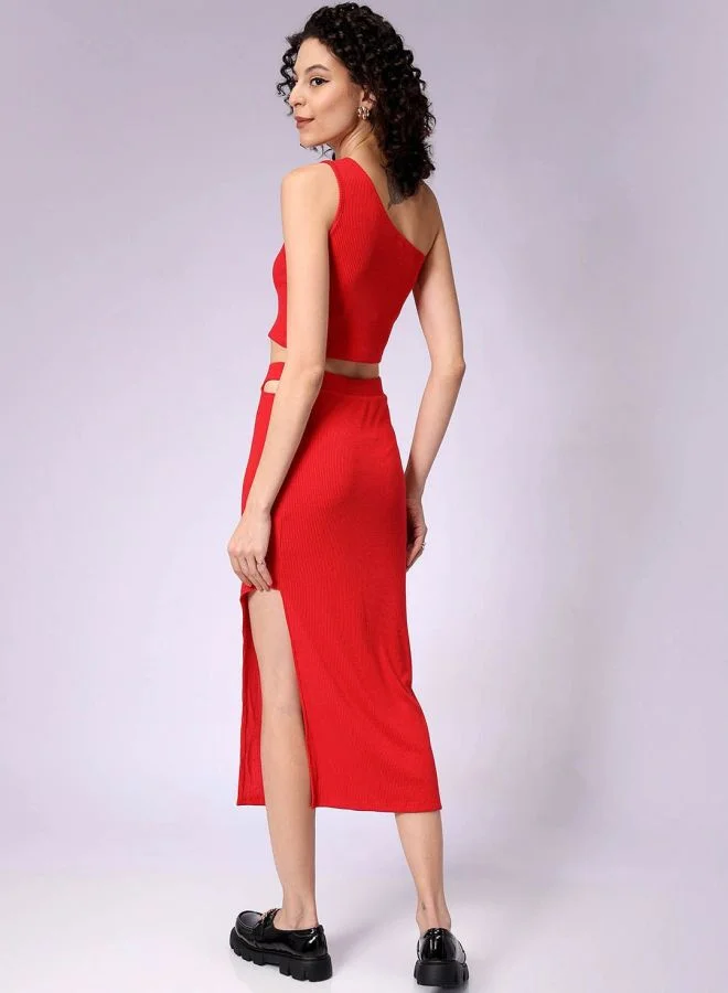 Freehand  Women Regular Fit Solid Sleeveless Mid Rise Top and Skirt Co-Ord Set  | Best Price UAE