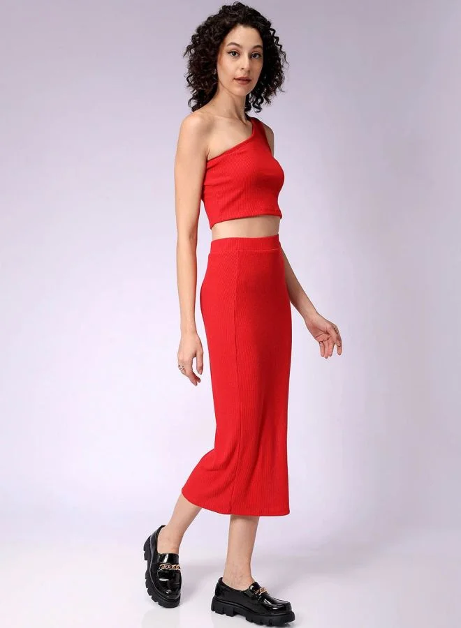 Freehand  Women Regular Fit Solid Sleeveless Mid Rise Top and Skirt Co-Ord Set  | Best Price UAE