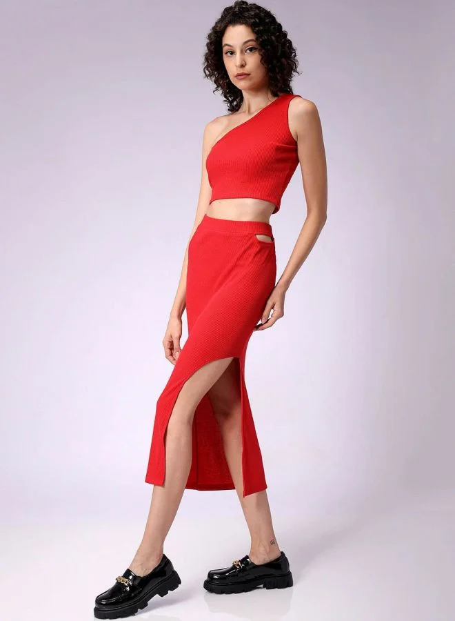 مرفوعة Women Regular Fit Solid Sleeveless Mid Rise Top and Skirt Co-Ord Set