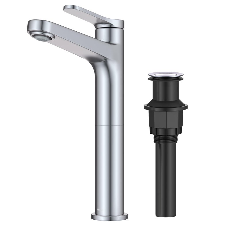 KRAUS Indy Bathroom Faucet for Vessel Sink in Chrome with Single Handle Pop Up Drain and Supply Lines KVF1410CH - Image 2