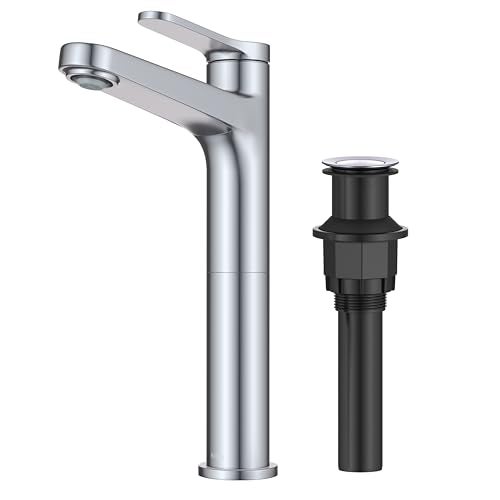 KRAUS Indy Bathroom Faucet for Vessel Sink in Chrome with Single Handle Pop Up Drain and Supply Lines KVF1410CH - Image 1