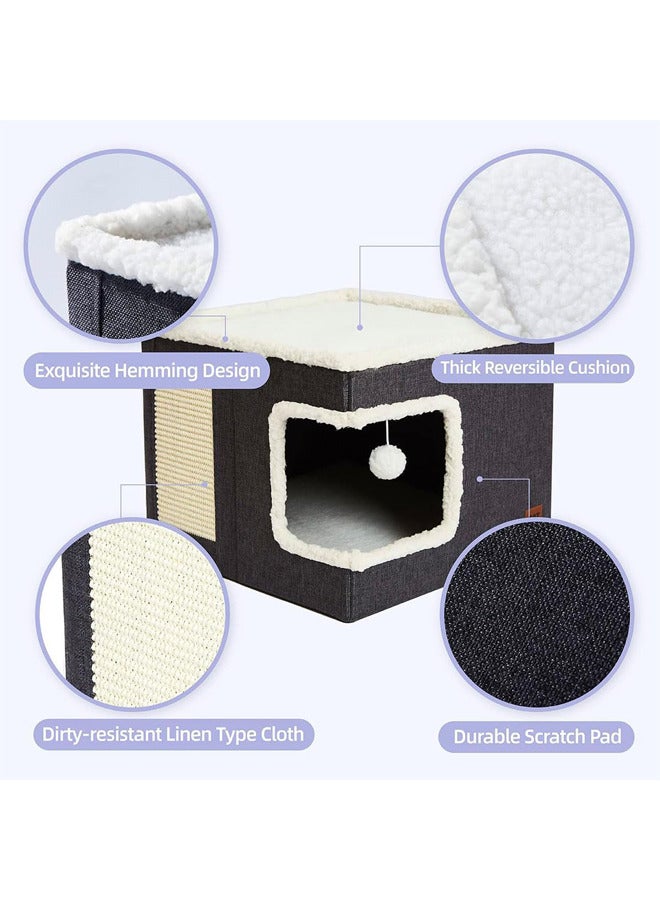 Neostyle Multifunction Cat House,Large Pet Play House with Fluffy Ball Hanging,Scratch Pad(Corner opening, grey) - Image 2