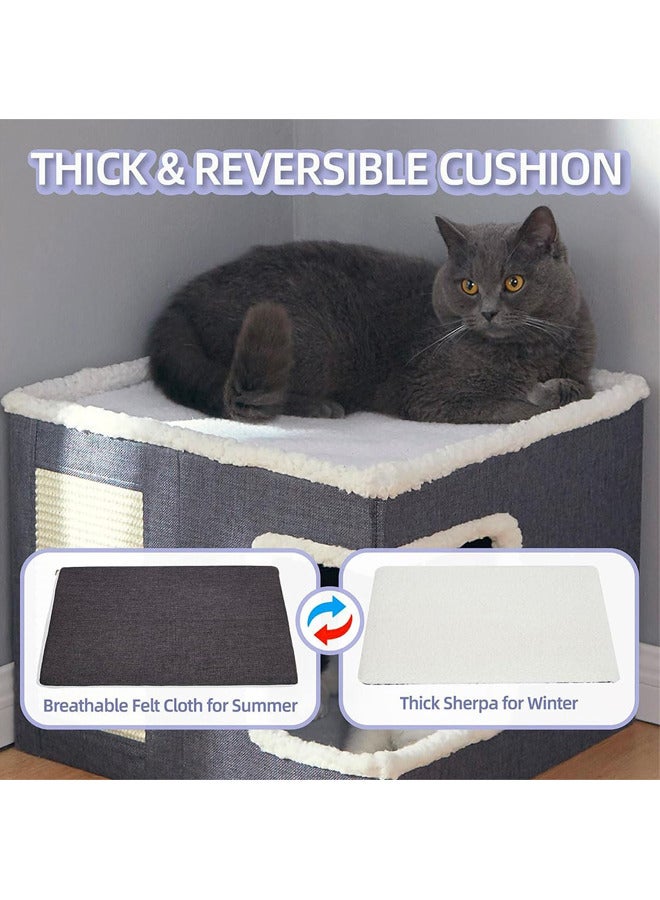 Neostyle Multifunction Cat House,Large Pet Play House with Fluffy Ball Hanging,Scratch Pad(Corner opening, grey) - Image 4