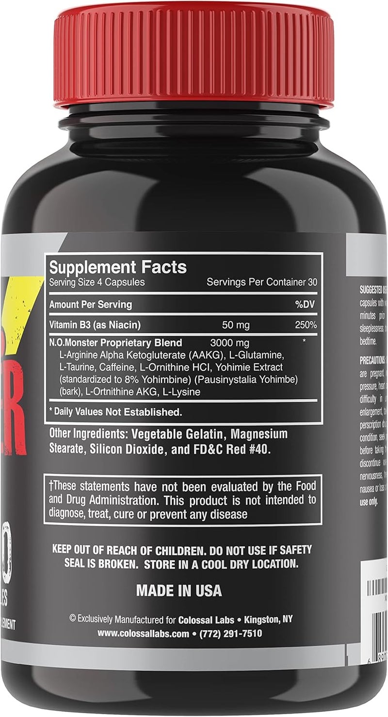 Goliath Labs NO Monster Nitric Oxide Booster with LArginine  Extreme Pumps for Strength Muscle Growth PreWorkout Support  Boost Energy Stamina  Endurance  120 Capsules Made in The USA - Image 2
