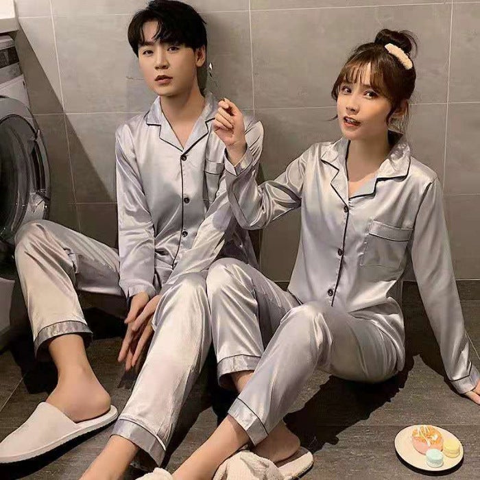 Packed Long-Sleeved Trousers Summer Thin Plus Size Fat Code Ice Silk Couple Pajamas High-End Home Clothes - Image 2