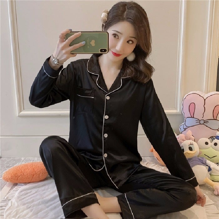 Packed Long-Sleeved Trousers Summer Thin Plus Size Fat Code Ice Silk Couple Pajamas High-End Home Clothes - Image 1