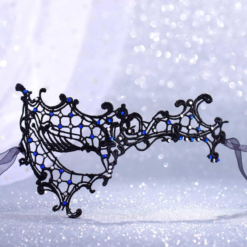 Yalice Rhinestone Lace Masquerade Masks Women Black Eye Mask Sparkle Crystal Mardi Gras Mask for Roleplay (Style-B) - Image 2