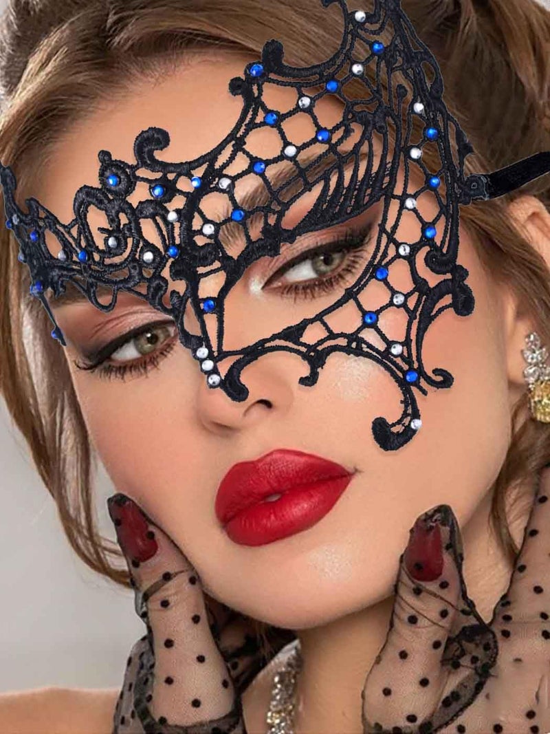 Yalice Rhinestone Lace Masquerade Masks Women Black Eye Mask Sparkle Crystal Mardi Gras Mask for Roleplay (Style-B) - Image 3
