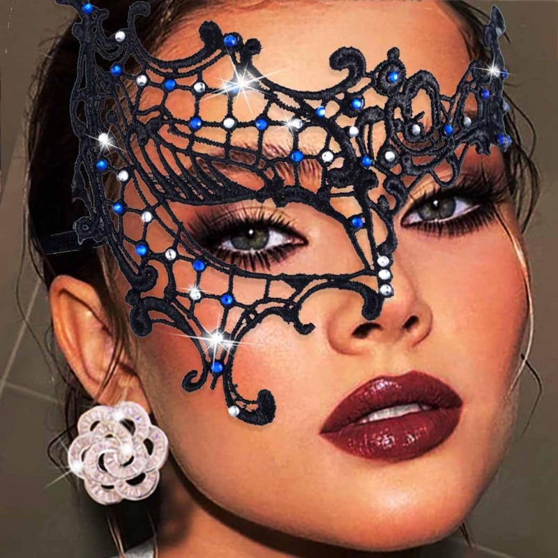 Yalice Rhinestone Lace Masquerade Masks Women Black Eye Mask Sparkle Crystal Mardi Gras Mask for Roleplay (Style-B) - Image 1
