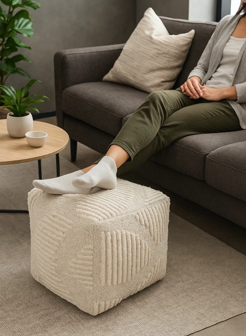 LOFT DOCE,POUF SQUARE,40X40X40CMS,FABRIC,IVORY - Image 1