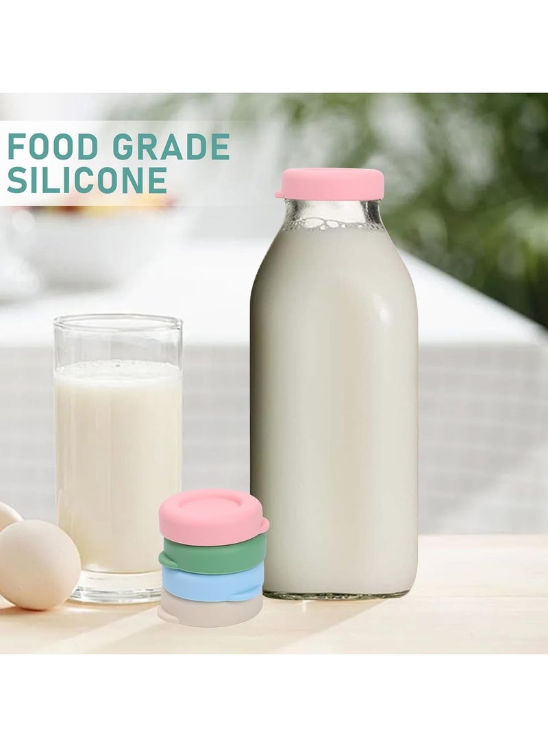 CMGTYYD 4 Pcs Glass Milk Bottles Tops, Silicone Milk Bottle Reusable Tops Lids for Uk Glass Bottles, 48mm Diameter Colorful Reusable Top Lids for Standard Uk One Pint Glass Milk Bottles(4 Colors) - Image 4
