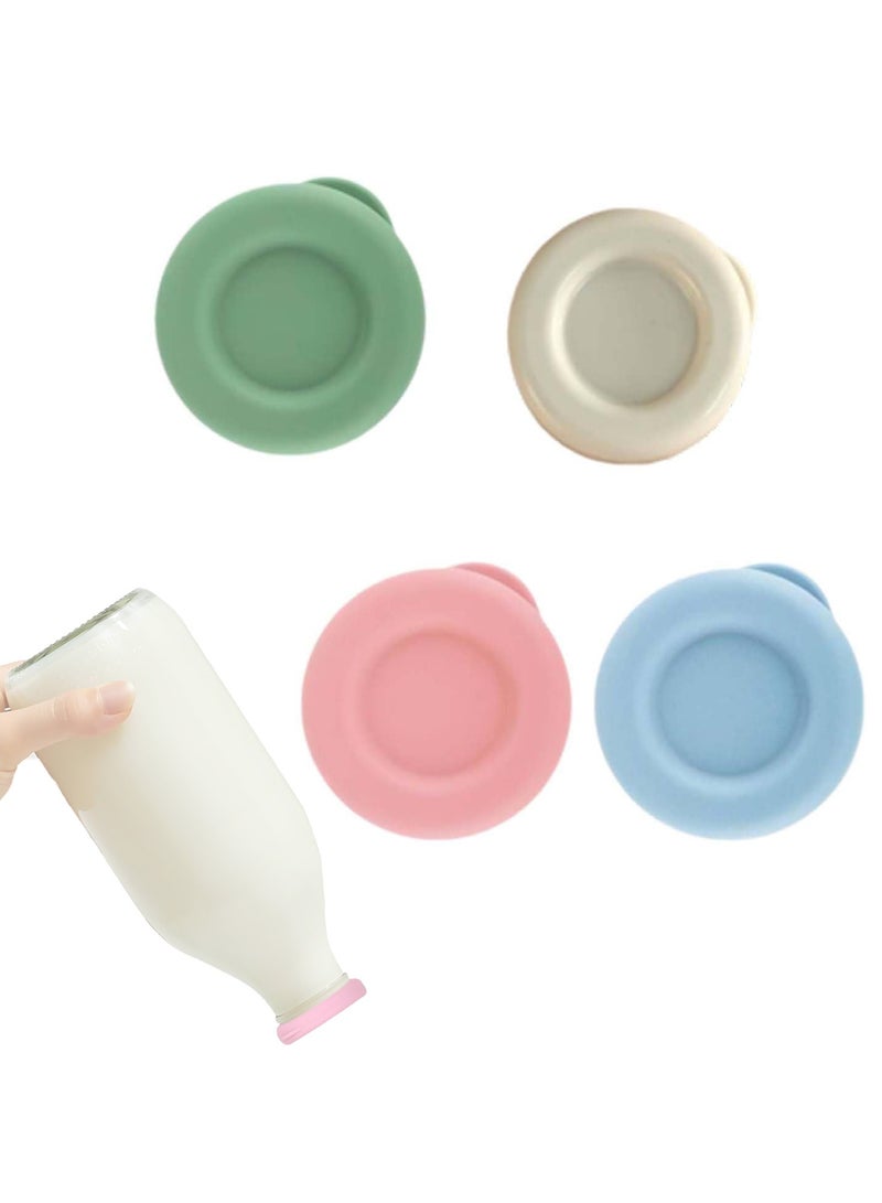 CMGTYYD 4 Pcs Glass Milk Bottles Tops, Silicone Milk Bottle Reusable Tops Lids for Uk Glass Bottles, 48mm Diameter Colorful Reusable Top Lids for Standard Uk One Pint Glass Milk Bottles(4 Colors) - Image 1