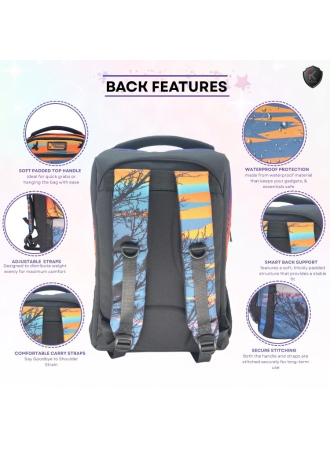 آي-كولا حقيبة ظهر للشباب بتصميم مناظر طبيعية مقاس 18 بوصة للبنات والأولاد - حقيبة مقاومة للماء بثلاثة أقسام مع طباعة على المنضدة (IK952-18BP) - Image 4