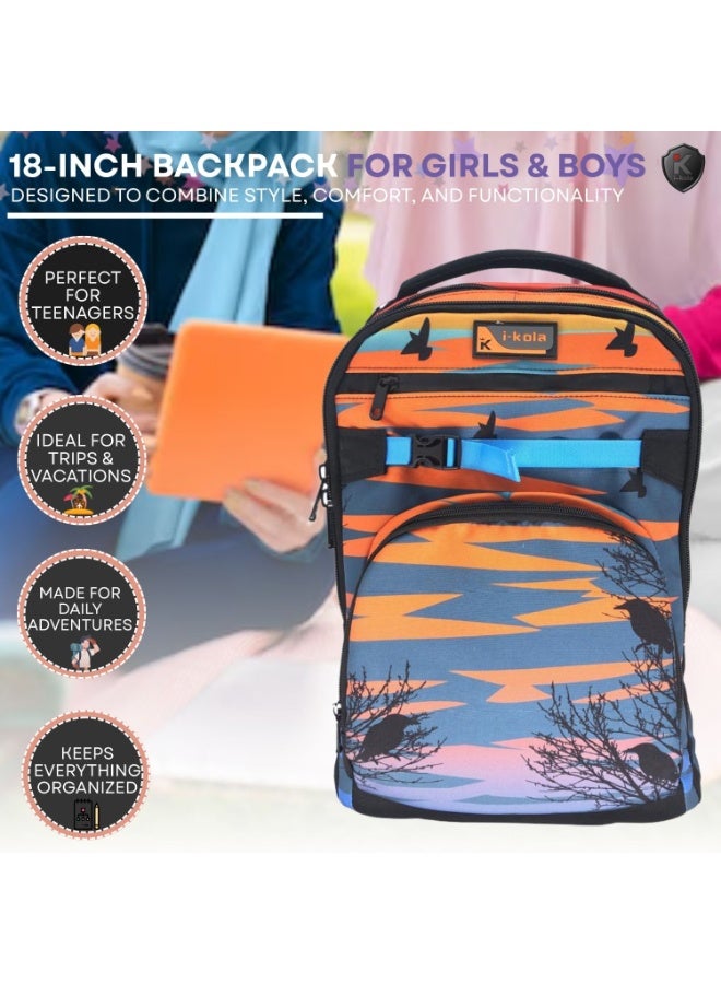 آي-كولا حقيبة ظهر للشباب بتصميم مناظر طبيعية مقاس 18 بوصة للبنات والأولاد - حقيبة مقاومة للماء بثلاثة أقسام مع طباعة على المنضدة (IK952-18BP) - Image 3