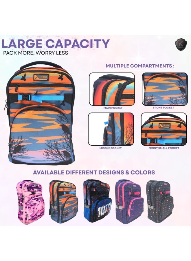 آي-كولا حقيبة ظهر للشباب بتصميم مناظر طبيعية مقاس 18 بوصة للبنات والأولاد - حقيبة مقاومة للماء بثلاثة أقسام مع طباعة على المنضدة (IK952-18BP) - Image 5