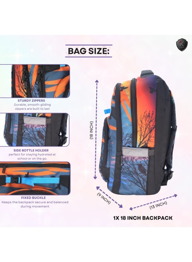 آي-كولا حقيبة ظهر للشباب بتصميم مناظر طبيعية مقاس 18 بوصة للبنات والأولاد - حقيبة مقاومة للماء بثلاثة أقسام مع طباعة على المنضدة (IK952-18BP) - Image 2